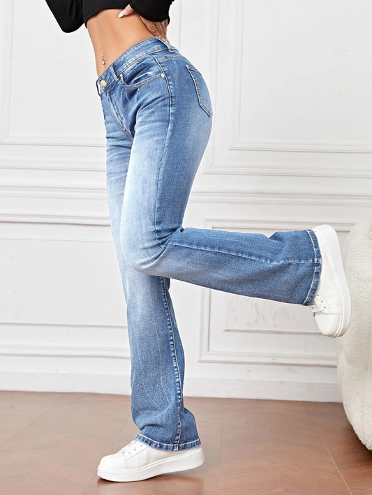 Denim High Waist Loose And Slimming Bootcut Trousers